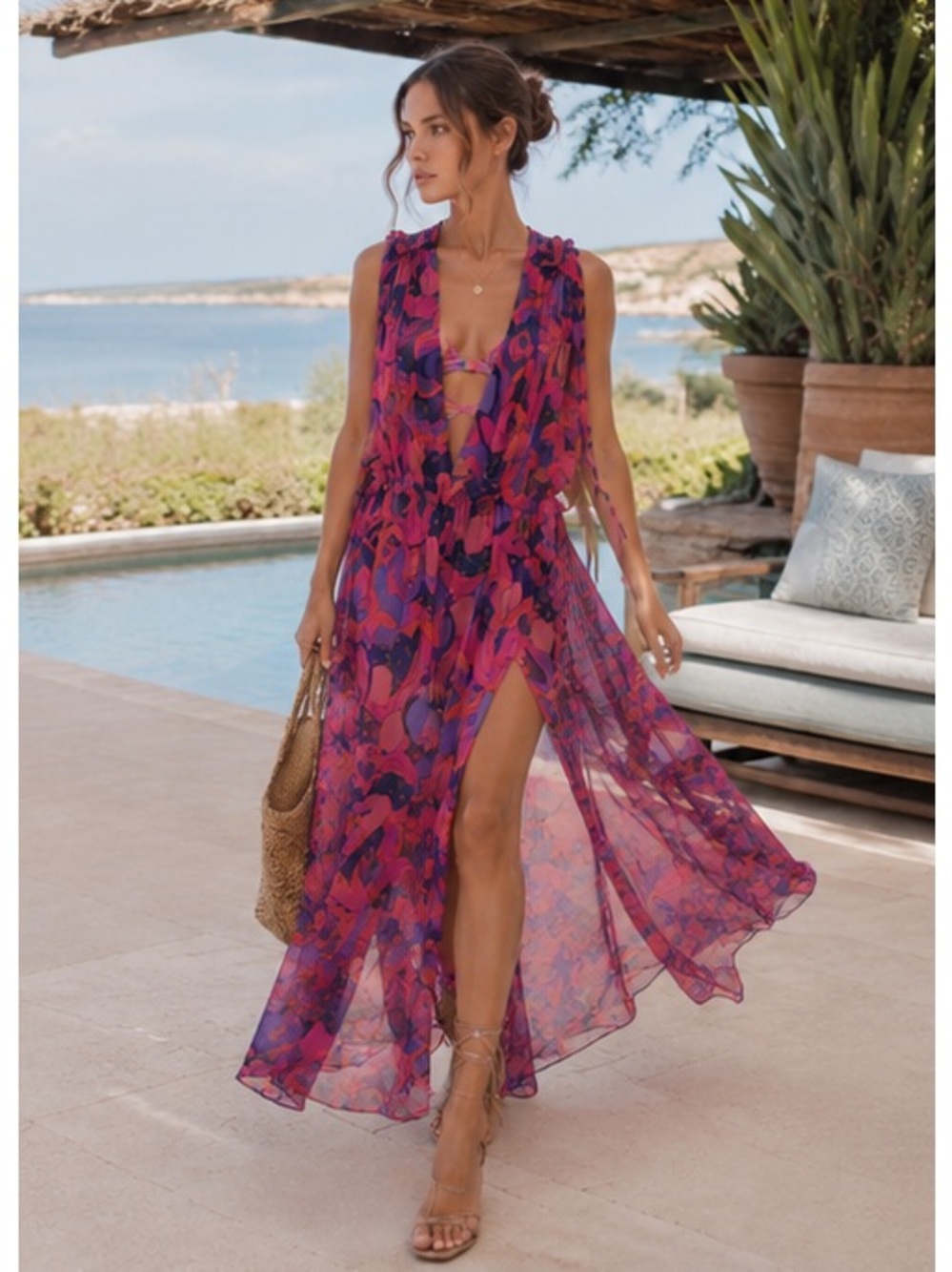 NWT Isabel Marant Alsaw Silk Chiffon Maxi Dress Pink Purple Floral  US 8 - Picture 4 of 17